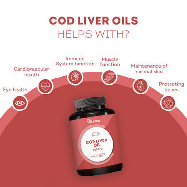 Cod Liver Oil 1120mg Omega-3 DHA & EPA Fish Oil with Vitamins A & D Supports Immune System Heart Brain & Vision Cod Liver Oil Capsules 180 Softgels (6-Month Supply) Vitavea