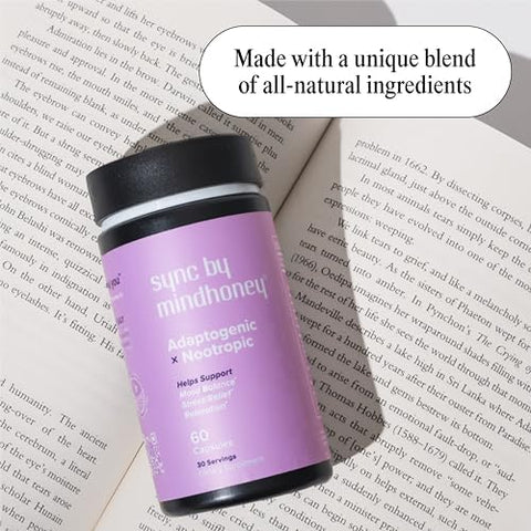 Mindhoney Sync 60 Count Premium Allinone Adaptogenic Supplement Relaxation Mood Balance Stress Magnesium Ashwagandha Nootropics Adaptogens Minerals & Vitamins
