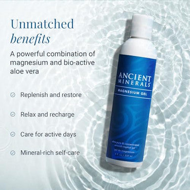Ancient Minerals Magnesium Gel - 8Oz Bottle - Pure Genuine Zechstein Magnesium Chloride - Best For Massage Topical Skin Application