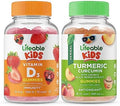 Lifeable Vitamin D Kids + Turmeric Curcumin Kids Gummies Bundle Great Tasting Vitamin Supplement Gluten Gmo Chewable Gummy