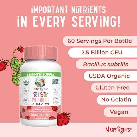 Maryruth'S Maryruth Organics Multivitamin And Probiotic Gummies (Strawberry) For Kids Clean Label Project Verified Vitamins For Gut Health Immunity & Overall Wellness Vegan Non-Gmo Gluten Free
