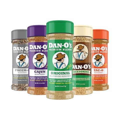 Dan-OÃƒÂ¢Ã¢â€šÂ¬Ã¢â€žÂ¢s All Star Seasoning Variety Pack ÃƒÂ¢Ã¢â€šÂ¬Ã¢â‚¬Å“ 5 Bottle Set ÃƒÂ¢Ã¢â€šÂ¬Ã¢â‚¬Å“ Original, Cheesoning, Preem-O, Cajun & Tac-O ÃƒÂ¢Ã¢â€šÂ¬Ã¢â‚¬Å“ All Purpose Spice Blends for Meat, Seafood & Veggies