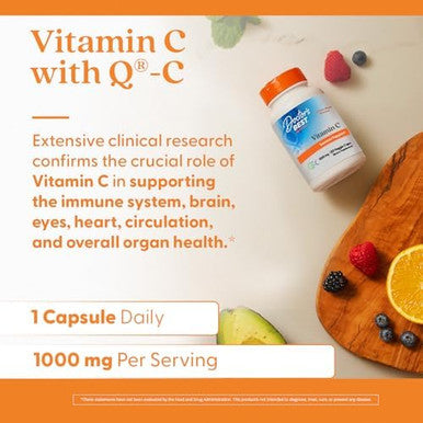 Doctor'S Best Vitamin C With Qc Vitamin C 1000Mg Nongmo Vegan Gluten Soy Sourced From Scotland Veggie Caps 120 Count