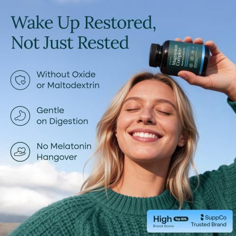 Magnesium Complex for Women and Men 500mg (7in1) Magnesium Glycinate with D3 and B6 Glycinate Citrate Malate Taurate and Orotate Daily Wellness Support 60ct [OxideFree]