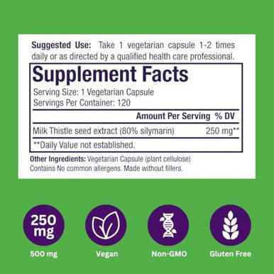Paradise Herbs Milk Thistle Active Whole Spectrum Extract Super Potent Ultra Pure Vegan Non Gmo Gluten 120 Vegetarian Capsules