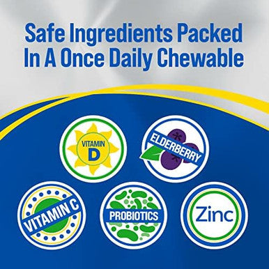 Culturelle Immune Defense Daily Probiotic For Women & Men - 28 Count, Mixed Berry Chewables With 4-In-1 Immune Support. Probiotic Vitamin C, Vitamin D, And Zinc Plus Elderberry