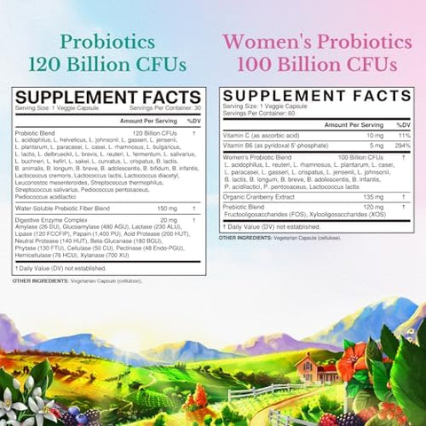 Vitalitown Probiotic Bundle (Pack Of 2) Probiotics 120 Billion Cfus (Item 1) & WomenS Probiotics P5P (Item 2) Shelf Stable Gut Immune Vaginal & Hormone Health