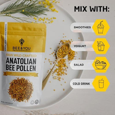 Bee And You Bee Pollen Granules, 16Oz (1Lb) Bag, 100% Pure, Natural Supplement, Antioxidants, Proteins, Vitamins, Amino Acids, For Adults, Women, Men
