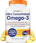Omegavia Ultra Concentrated Omega 3 Fish Oil Burpless 60 Softgels Triple Strength Omega 3 Fish Oil Supplements 1135 Mg Pure Omega3 No Fishy Burps High Epa Dha Dpa Ifos 5Star