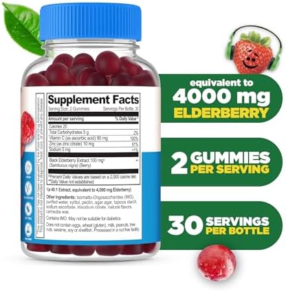 Lifeable Sugar Elderberry Gummies For Kids With Vitamin C And Zinc Kids Immune Support Supplement Great Tasting Elderberry Gummies Vegan Non Gmo Kosher Gluten 60 Gummies