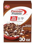 Post Premier Protein Chocolate Almond Cereal, Chocolatey Protein Cereal Flakes with Sliced Almonds, Contains 20g of Protein Per Serving, 30 OZ Box