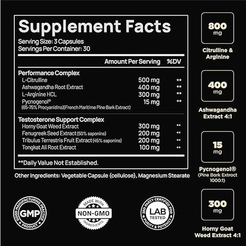 Terra Elmnt 2015Mg Testosterone Booster For Men 8X Strength W. Ashwagandha Tongkat Ali Pycnogenol Tribulus - Total T Testosterone Supplement For Men Male Enhancing Libido Test Booster Muscle Builder Pills