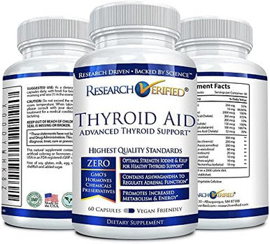 Research VerifiedÃƒâ€šÃ‚Â® Thyroid Aid - Optimal Thyroid Function With Iodine Copper & Zinc - 260 Mcg Selenium - 100% Pure - Vegan Friendly - 60 Capsules - 1 Month Supply