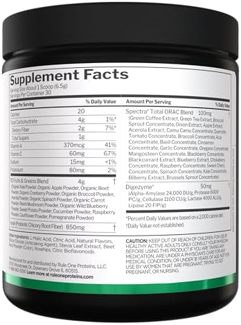 Rule 1 Proteins Fruits & Greens Powder 40+ Active Ingredients Including 4G Fruit & Vegetable Concentrates + 2G Prebiotic Fiber For Daily Wellness (30 Servings Mixed Berry)