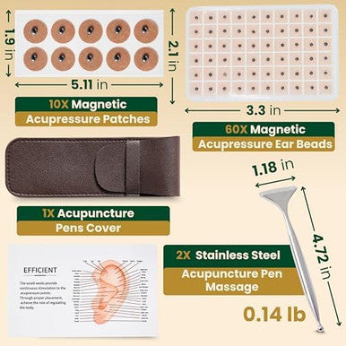 Granvera Premium Acupuncture Pen Ear Seeds Acupressure Kit Ear Seed Stickers With Stainless Steel Gua Sha Fascia Stick Massage Tool Auricular Therapy Set Trigger Point & Relaxation Wellness Kit 6 Packs