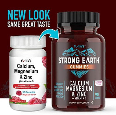 Calcium, Magnesium, Zinc & Vitamin D Gummies By Yumvs Cal Mag Chewable Gummy Supplement For Adults Women & Men Vegetarian Kosher Halal Natural Raspberry Flavor Gummies 90 Count (Pack Of 2)