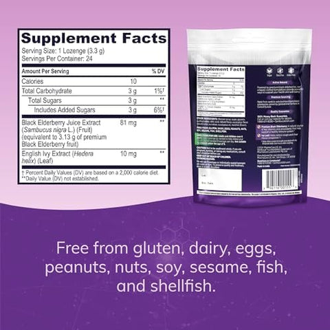 Sambucol Black Elderberry Cough Relief Lozenges - Cough Drops For Adults Sambucus Elderberry Lozenges With Ivy Leaf Cough & Mucus Relief Immune Support Berry Eucalyptus - 24 Count 1 Pack