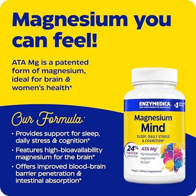 Enzymedica Magnesium Mind With Ata Mg 24% Faster Absorption Highbioavailability Magnesium For Sleep Stress & Cognition 120 Count
