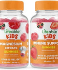 Lifeable Magnesium Kids + Immune Support Kids Gummies Bundle Great Tasting Vitamin Supplement Gluten Gmo Chewable Gummy