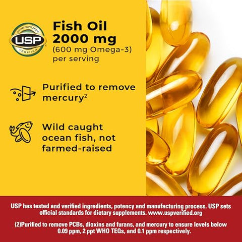 Nature Made Fish Oil Omega 3 Supplements 2000Mg Per Serving Softgels Omega 3 Fish Oil For Healthy Heart Support 250 Softgels 125 Day Supply