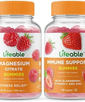 Lifeable Magnesium + Immune Support Gummies Bundle Great Tasting Vitamin Supplement Gluten Gmo Chewable Gummy
