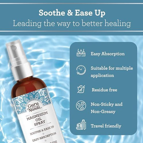 GuruNanda Magnesium Oil Spray (2 Fl Oz) Topical Magnesium Spray with Natural Essential Oils and Aloe Vera Helps with Muscle Soreness and Relaxation CrueltyFree