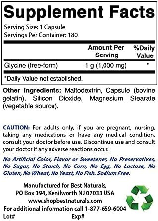Best Naturals Glycine Supplement 1000 Mg For Energy Production 180Count