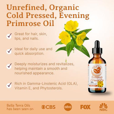 Bella Terra Oils - Organic Evening Primrose Oil 2Oz - Celebrating Primrose'S Nutrient Legacy Infused With Vitamin E & Omega-6 Superior Oil Experience For The Skin