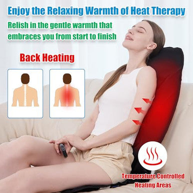 Comrelax Portable Back Massager With Heat & Vibration - Deep Tissue Pain Relief For Shoulder Back Lower Back And Thighs - Office Chair Massage Pad Ideal For Men And Women