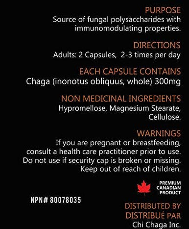 Chaga Mushroom Capsules Supplement for Immune Health Support - 120 Vegetarian Capsules