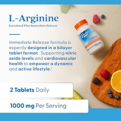 Doctor'S Best Sustained Plus Immediate Release Larginine Nongmo Vegan Gluten & Soy 500 Mg Tablet 120 Count