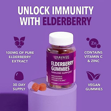 Havasu Nutrition Black Seed Oil Organic Cold Pressed Liquid (8 Fl Oz) & Black Elderberry Gummies With Zinc And Vitamin C (60 Servings)