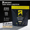 Ascent 100% Whey Protein Powder, Vanilla Bean 4 Lb & Creatine Monohydrate Powder, Unflavored 45 Servings