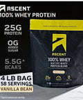 Ascent 100% Whey Protein Powder, Vanilla Bean 4 Lb & Hydration + Energy Electrolytes, Raspberry Lemonade 40 Servings