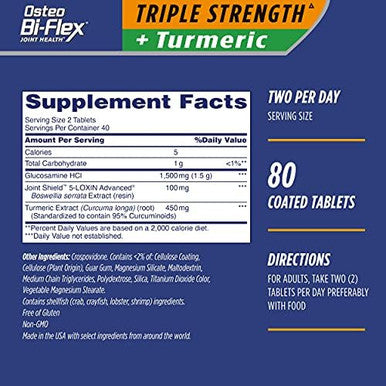 Osteo Biflex Triple Strength Glucosamine With Turmeric Joint Health Supplement Coated Tablets Original Version 80 Count
