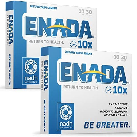 Enada 10X Nadh Supplement With Fast Acting Formula For Active Lifestyle Natural Energy Booster Great For Jet Lag Athletic Performance & Studying Improves Stamina And Mental Clarity 60 Lozenges.
