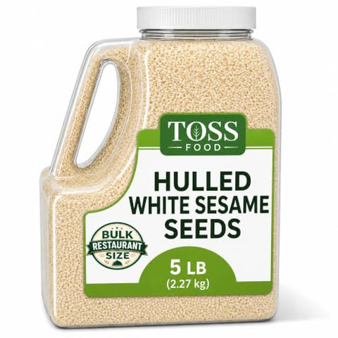 TOSS Hulled White Sesame Seeds, 5 LB Bulk Resealable Jar ÃƒÂ¢Ã¢â€šÂ¬Ã¢â‚¬Å“ Premium Baking & Cooking Ingredient with Nutty Flavor