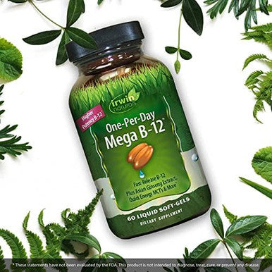 Irwin Naturals Oneperday Mega B12 1500Mcg High Potency Methylcobalamin Vitamin Fast Enhanced Absorption With Mct + Asian Ginseng Natural Energy Boost 60 Liquid Softgels With Pill Case
