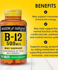 Mason Natural Vitamin B12 250 Mcg With Calcium Healthy Conversion Of Food Into Energy Supports Nerve Function And Health 100 Tablets