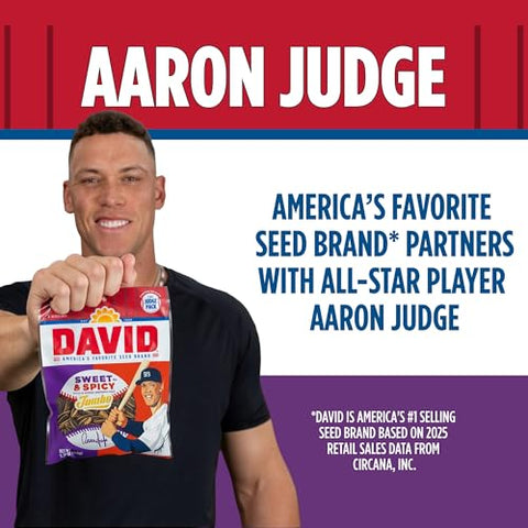 Aaron Judge Limited Edition DAVID Seeds, Sweet & Spicy Jumbo Sunflower Seeds, Bold Flavor, 8g Protein per Serving, Father's Day Baseball Snack for Dad, 5.25 oz (Pack of 12)