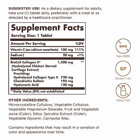 Solgar Collagen Hyaluronic Acid Complex - 30 Tablets - With Hydrolyzed Collagen Type 2 & Chondroitin - Non-Gmo Gluten & Dairy Free 30 Servings