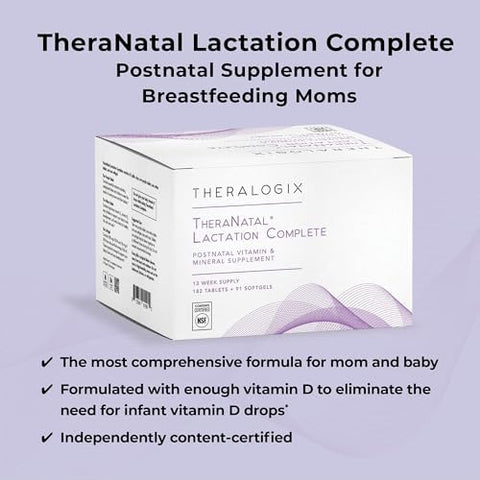 Theralogix Theranatal Lactation Complete Postnatal Vitamin Supplement 13Week Supply Breastfeeding Supplement For Women Nsf 182 Tablets & 91 Softgels
