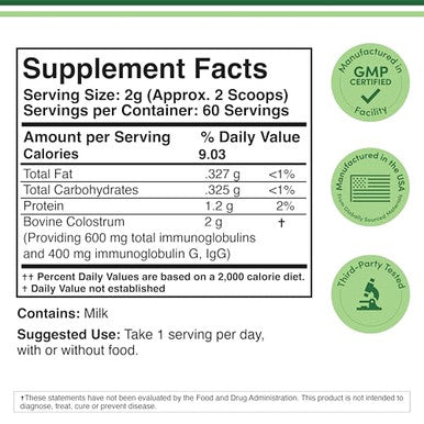 Double Wood Supplements Bovine Colostrum Powder For Women And Men For Gut Health 120 Grams