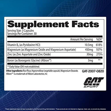 Gat Sport Essentials Zmag-T Zinc, Magnesium, B6 + Boron, 90 Veg Capsules