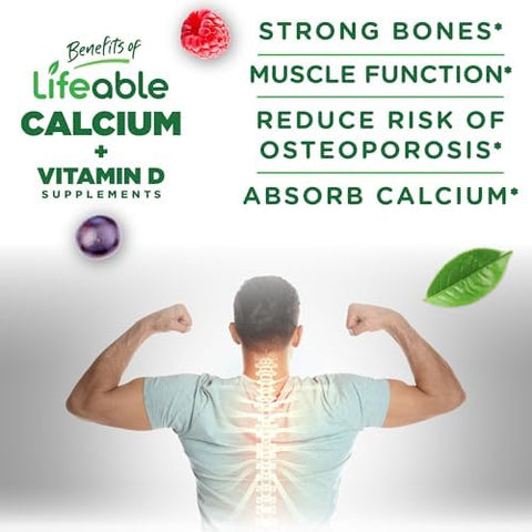 Lifeable Calcium With Vitamin D3 Gummies Calcium 500 Mg D3 1000 Iu Great Tasting Bone Strength Supplements For Bone Health Calcium Gummies For Women Men 60 Gummies