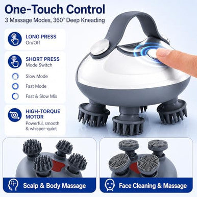 Melonsun Electric Scalp Massager Anti-Tangle Deep Kneading Head Massager Ipx7 Waterproof Shower Use Usb-C Rechargeable 3 Modes 8 Removable Claws Stress Relief For Women Men