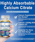 Calcium Supplements for Women Calcium 1200 mg with Vitamin D3 and K2 High Absorption Extra Strength Calcium Citrate for Bone Health Strength Density Muscle Heart Support Slow Release NonGMO