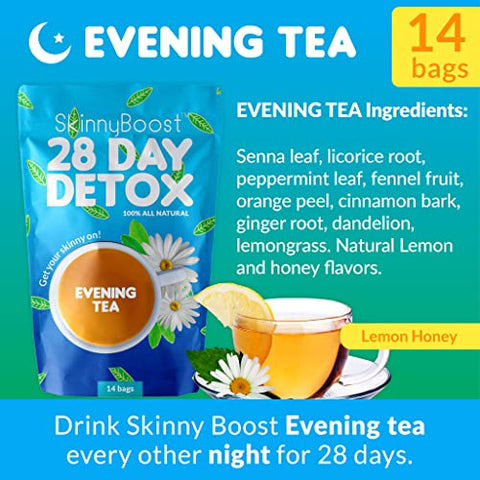 Skinnyboost Skinny Boost Evening Detox Tea & 28-Day Daytime Tea Supports Detox Digestion Metabolism Citrus Mint Flavor Non-Gmo Vegan Keto Friendly