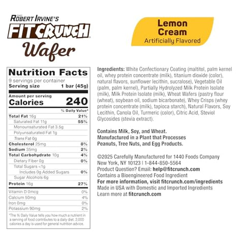 Fit Crunch Wafer Protein Bars 16G Of Protein & 13G Of Sugar (9 Bars Variety Pack)