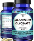 Lunakai Usa Made Pure Magnesium Glycinate Capsules 120Mg Elemental With B6 (P-5-P) High Absorption Magnesium Supplement For Women & Men - Daily Sleep & Muscle Support Non-Gmo 90Ct